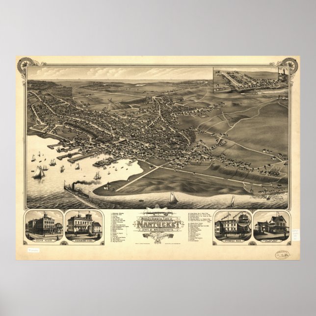 Nantucket Massachusetts 1881 Antique Panoramic Map Poster (Front)