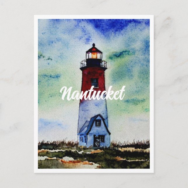 Nantucket Massachusetts Lighthouse Watercolor Postcard (Front)