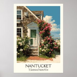 Nantucket Massachusetts Vintage Historic Home Art Poster