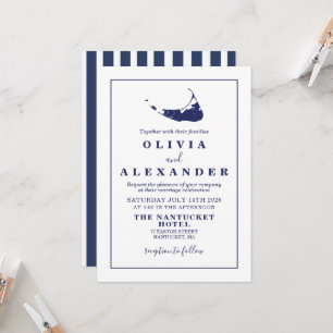 Nantucket navy blue wedding Invitation