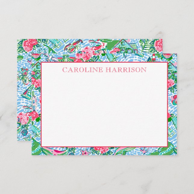 Nantucket Preppy Palm Beach Pattern Monogrammed Thank You Card (Front/Back)