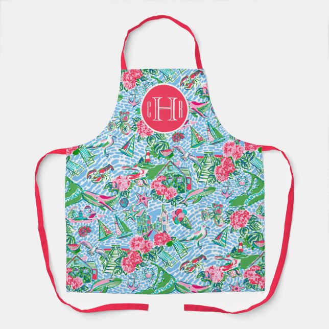 Nantucket Preppy Palm Beach Print Monogrammed Apron (Front)