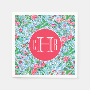 Nantucket Preppy Palm Beach Print Monogrammed Napkin