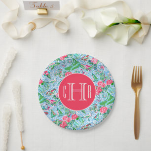 Nantucket Preppy Palm Beach Print Monogrammed Paper Plate