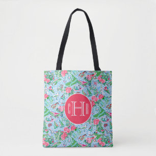 Nantucket Preppy Palm Beach Print Monogrammed Tote Bag