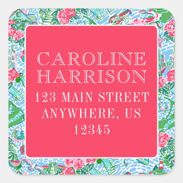 Nantucket Preppy Palm Beach Print Return Address Square Sticker (Front)