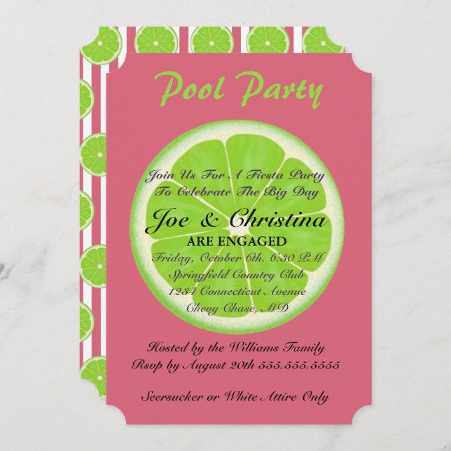 Nantucket Red & Limes Fiesta Cocktail Party Invitation (Front/Back)
