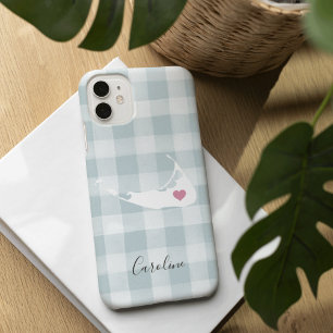 Nantucket Silhouette on Rustic Mint Plaid iPhone 16 Case