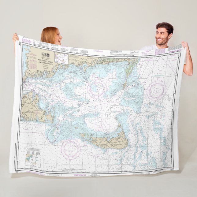 Nantucket Sound and Approaches Nautical Chart 1323 Fleece Blanket (In Situ)