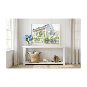 Nantucket Watercolor Coastal Cottage Canvas Print