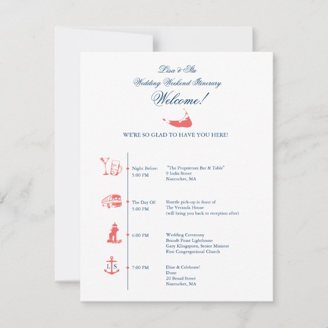 Nantucket Wedding Reception Itinerary Timeline (Front)