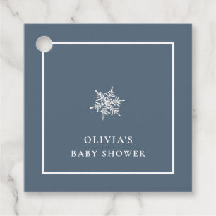 Nany Blue Modern Snowflake Baby Shower  Favour Tags