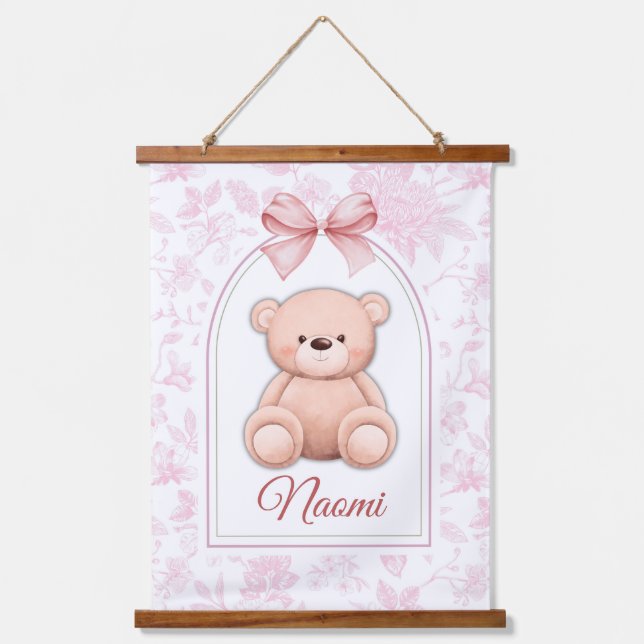 Naomi | Custom Pink Teddy Bear Nursery Design  Hanging Tapestry (Front)