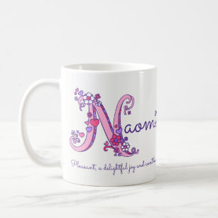Naomi name meaning heart flower N monogram mug