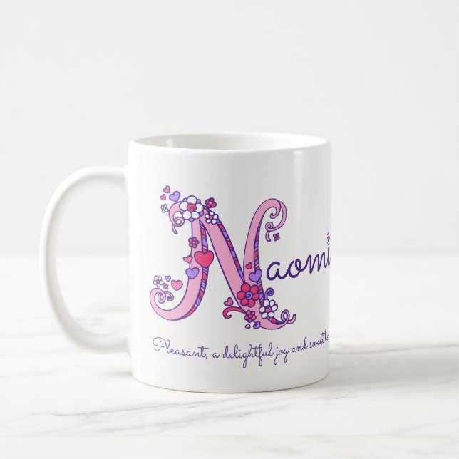 Naomi name meaning heart flower N monogram mug (Left)