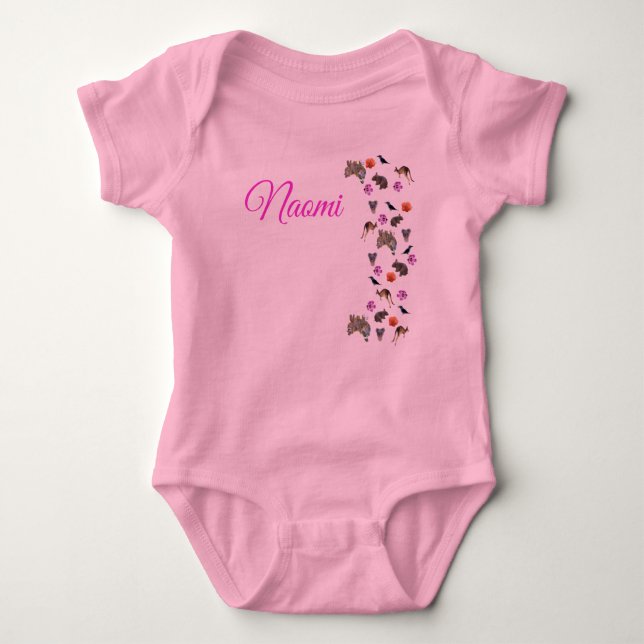 Naomi, Name With Australian Wildlife,  Baby Bodysuit (Front)