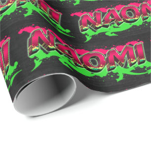Naomi Vorname Name Graffiti red green Wrapping Paper