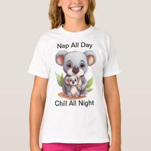 Nap All Day Chill All Night – Lazy Koala Cartoon T-Shirt