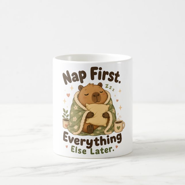 Nap First Cosy Capybara Kawaii Coffee Mug (Center)