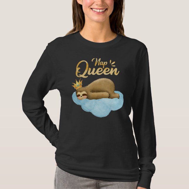 Nap Queen Sloth With Crown Cute Sloth T-Shirt (Front)