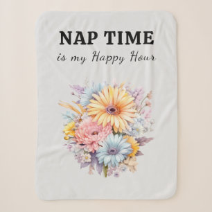 Nap time happy hour flowers black sherpa blanket