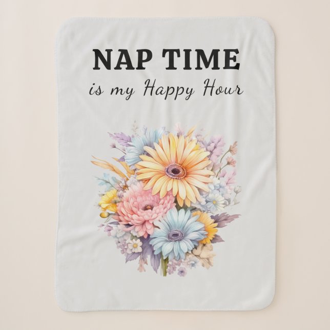 Nap time happy hour flowers black sherpa blanket (Front)