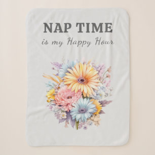 Nap time happy hour flowers grey sherpa blanket