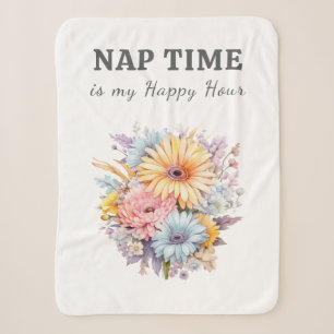Nap time happy hour flowers white grey sherpa blanket