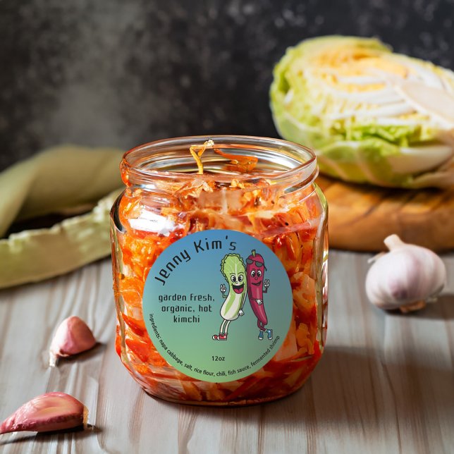 Napa and Pepper Pals Funny Cartoon Round Kimchi Classic Round Sticker (Creator Uploaded)