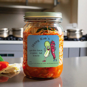 Napa and Pepper Pals Funny Cartoon Square Kimchi Sticker