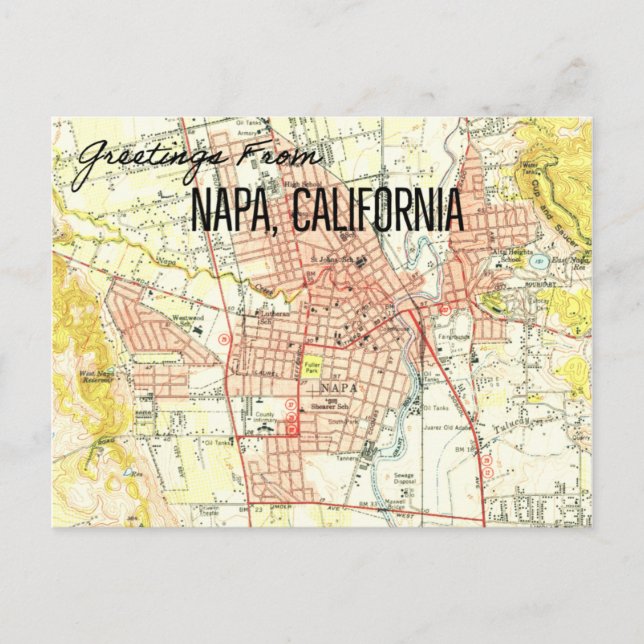 Napa CA Vintage Map 1944 Postcard (Front)