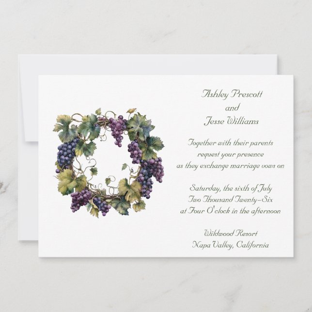 Napa Grapes Wedding Invitation (Front)