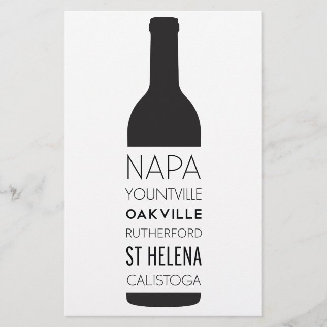 Napa Valley Cities Wine Bottle Stationery (Front)