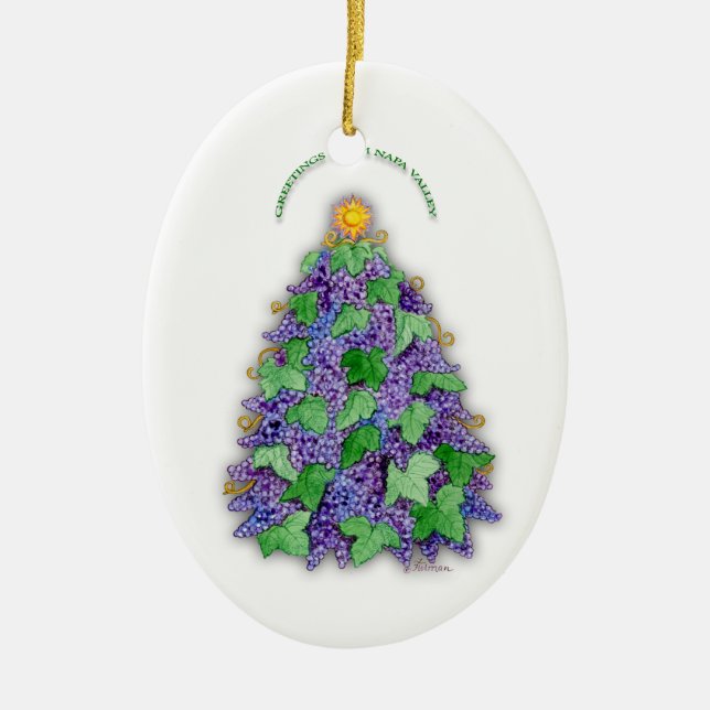 Napa Valley Grapes Christmas Tree Ceramic Tree Decoration (Front)