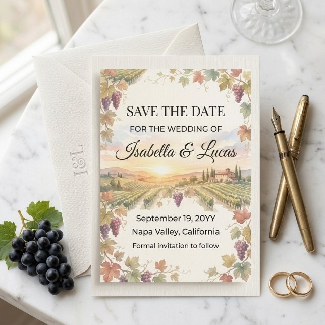 Napa Valley Vineyard Watercolor Save The Date (Creator Uploaded)