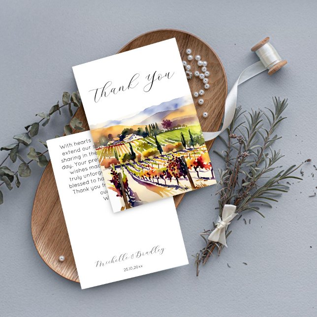 Napa Valley vineyard watercolor  Thank You Card (Napa Valley vineyard wedding Thank You Card watercolor vineyard scenery vineyard themed wedding)
