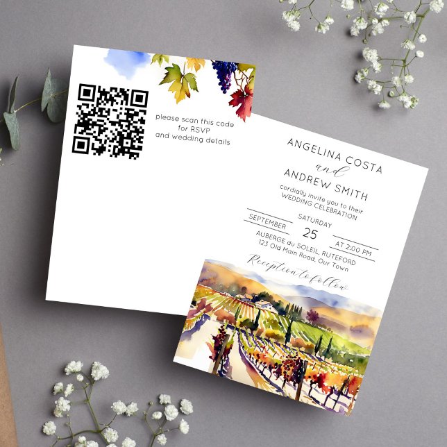 Napa Valley vineyard watercolor wedding template (Napa valley watercolor elegant romantic wedding template invitation instant download fall themed)