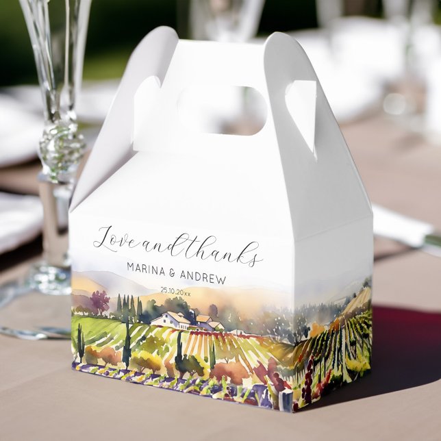 Napa Valley vineyard watercolor wedding thank you Favour Box (Napa Valley vineyard watercolor wedding thank you Favor Box)