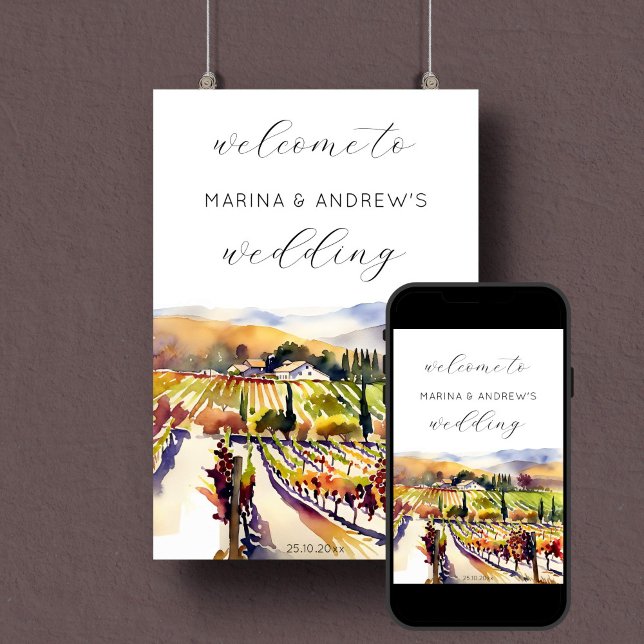 Napa Valley vineyard wedding welcome sign (Napa valley vineyard themed wedding welcome sign poster instant download)