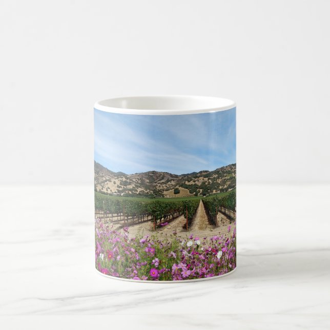 Napa Valley Vineyard With Cosmos Flowers Coffee Mug (Center)