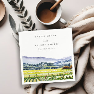 Napa Valley Watercolor Vineyard Landscape Wedding Napkin