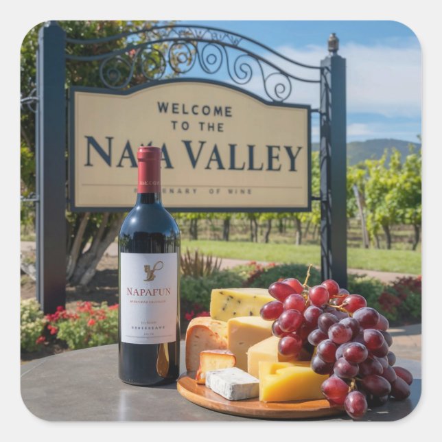 Napa Valley Wine Bottle Welcome Sign Square Sticker (Front)