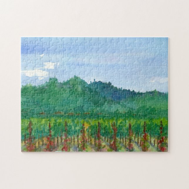Napa Valley Wine Country Roses Watercolor Painting Jigsaw Puzzle (Horizontal)