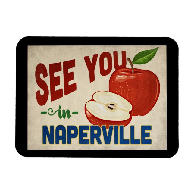 Naperville Illinois Apple - Vintage Travel Magnet (Horizontal)