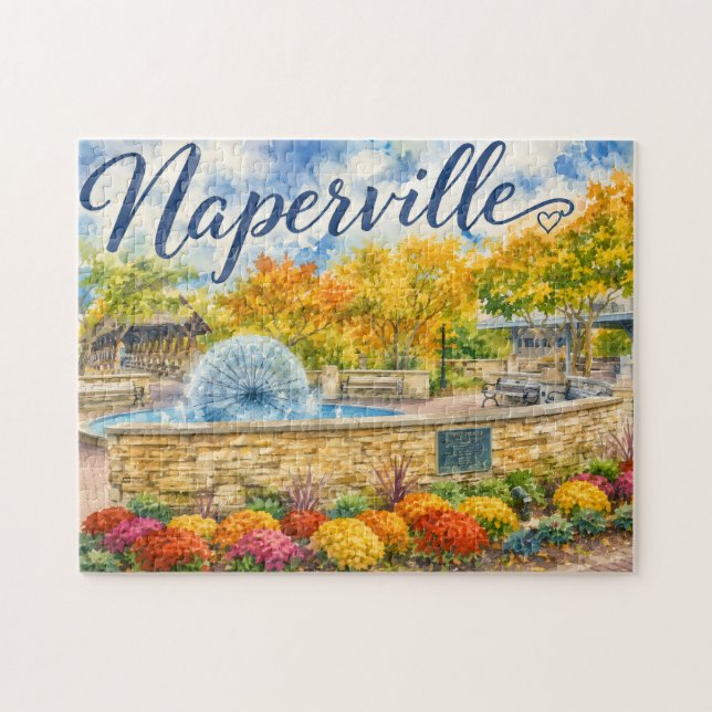Naperville Illinois Dandelion Fountain Riverwalk Jigsaw Puzzle (Horizontal)