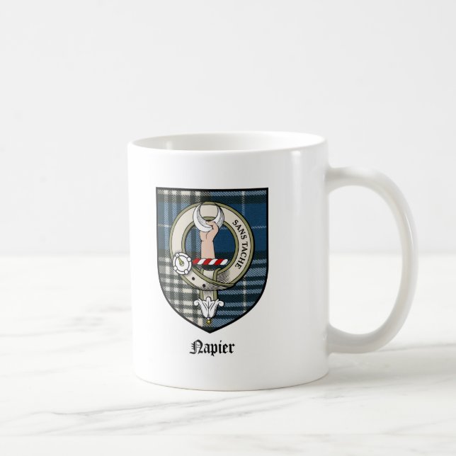 Napier Clan Crest Badge Tartan Coffee Mug (Right)