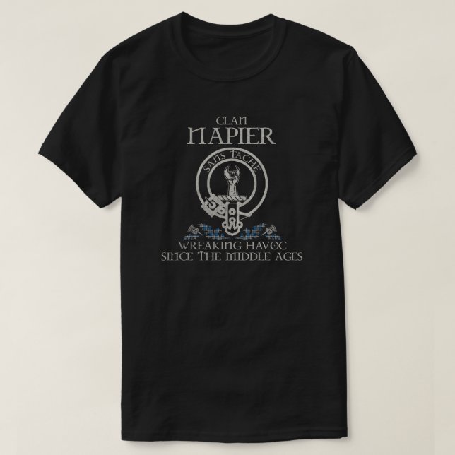Napier Clan crest Scottish surname tartan Thistle T-Shirt (Design Front)