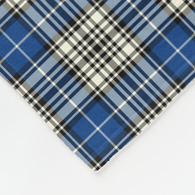 Napier Clan Royal Blue, Black and White Tartan Fleece Blanket (Corner)