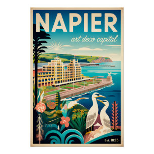 Napier New Zealand Retro Travel Poster Art