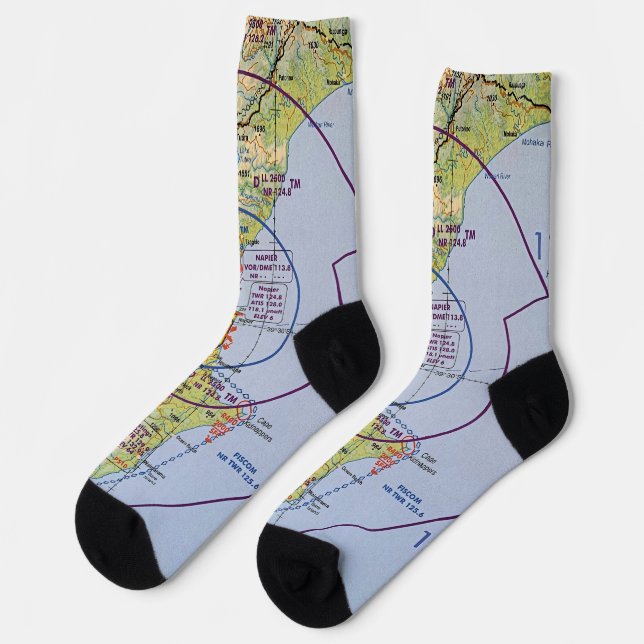 Napier New Zealand VFR VNC Aviation Chart Socks (Left)